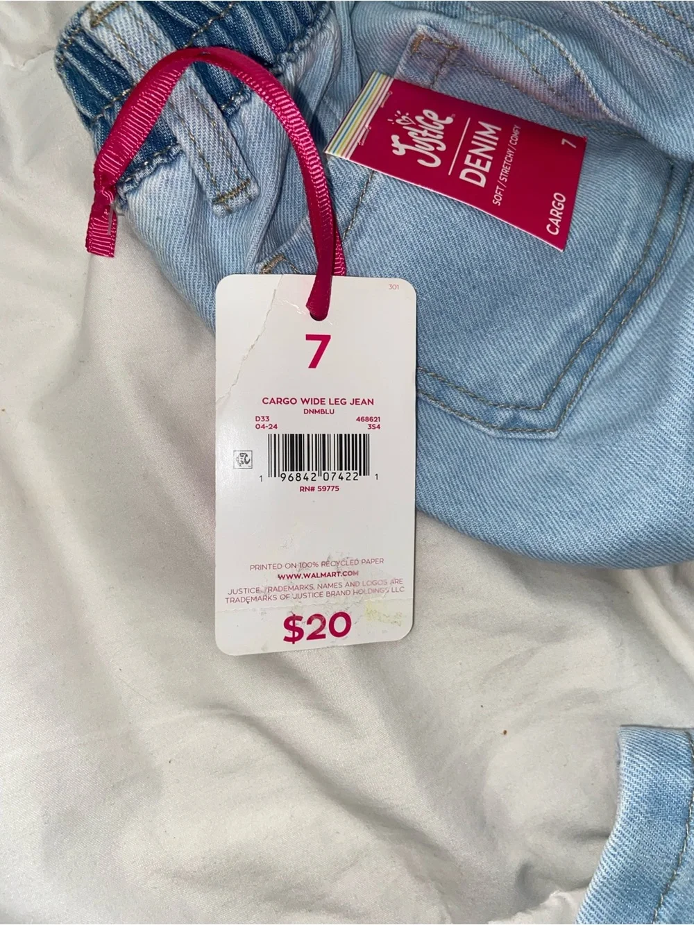 Justice Light Blue Denim Cargo Jogger Pants